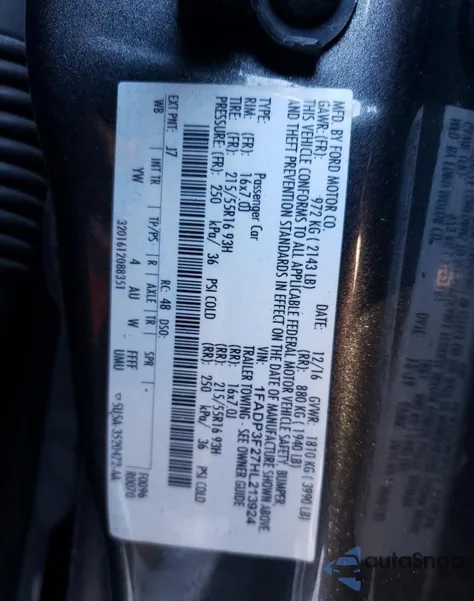 2017 Ford Focus Se from USA, damaged, VIN 1FADP3F27HL213924
